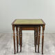 Set of 3 nesting tables in wood and green leather, 20th Century