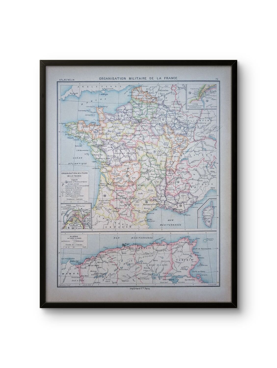Military map of France, original printed in 1896.