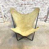 Chaise papillon vintage en cuir de daim vert, années 1970