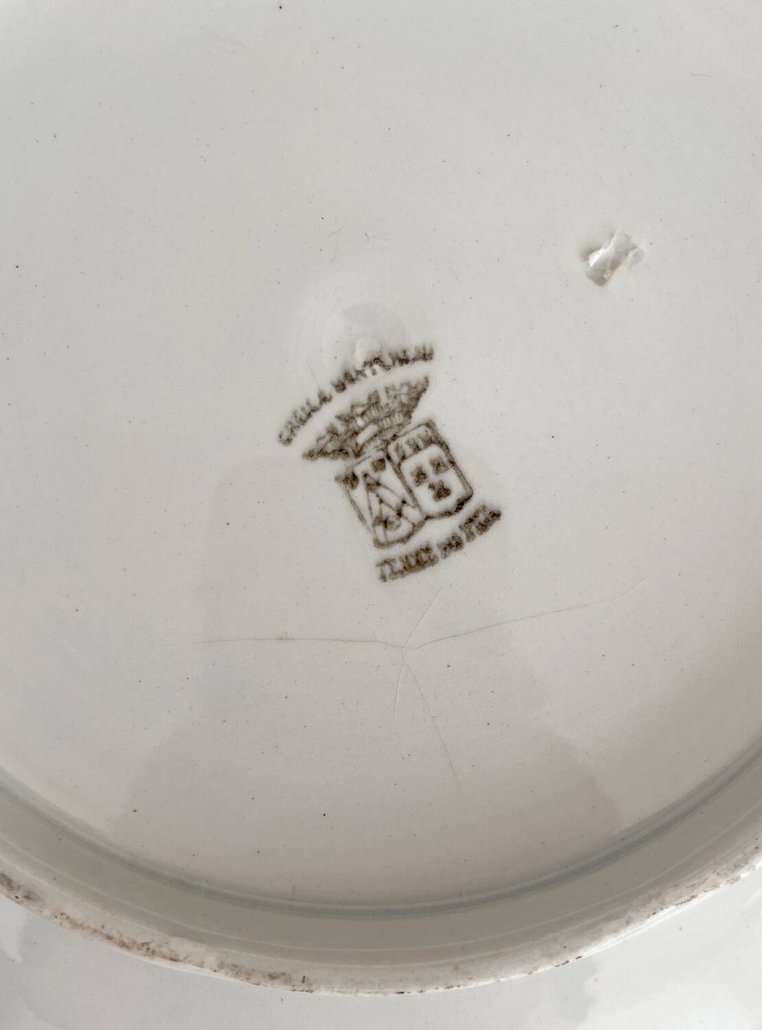 Antique ironstone salad bowl from Creil and Montereau