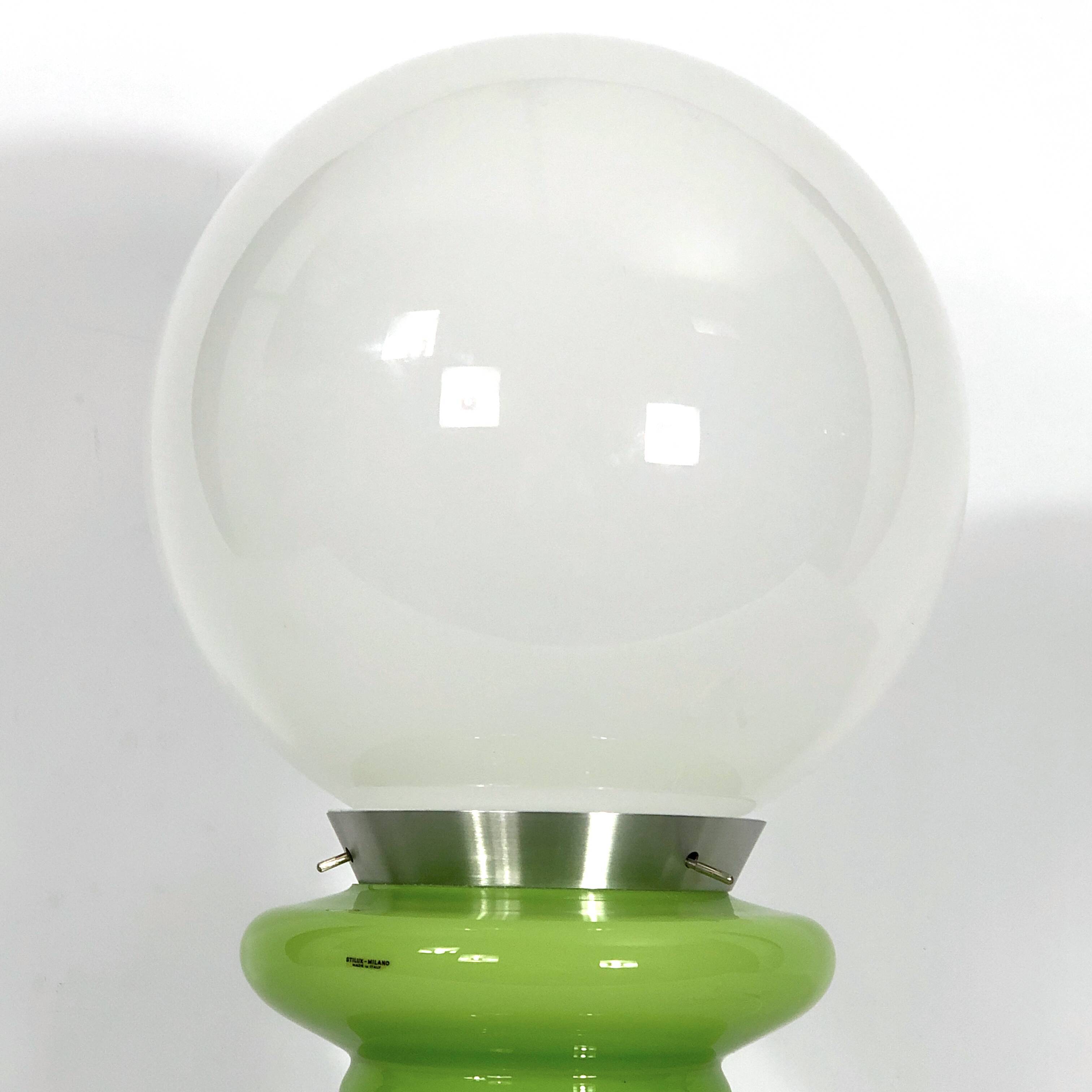 Stilux Milano, large green murano glass table lamp from 60s