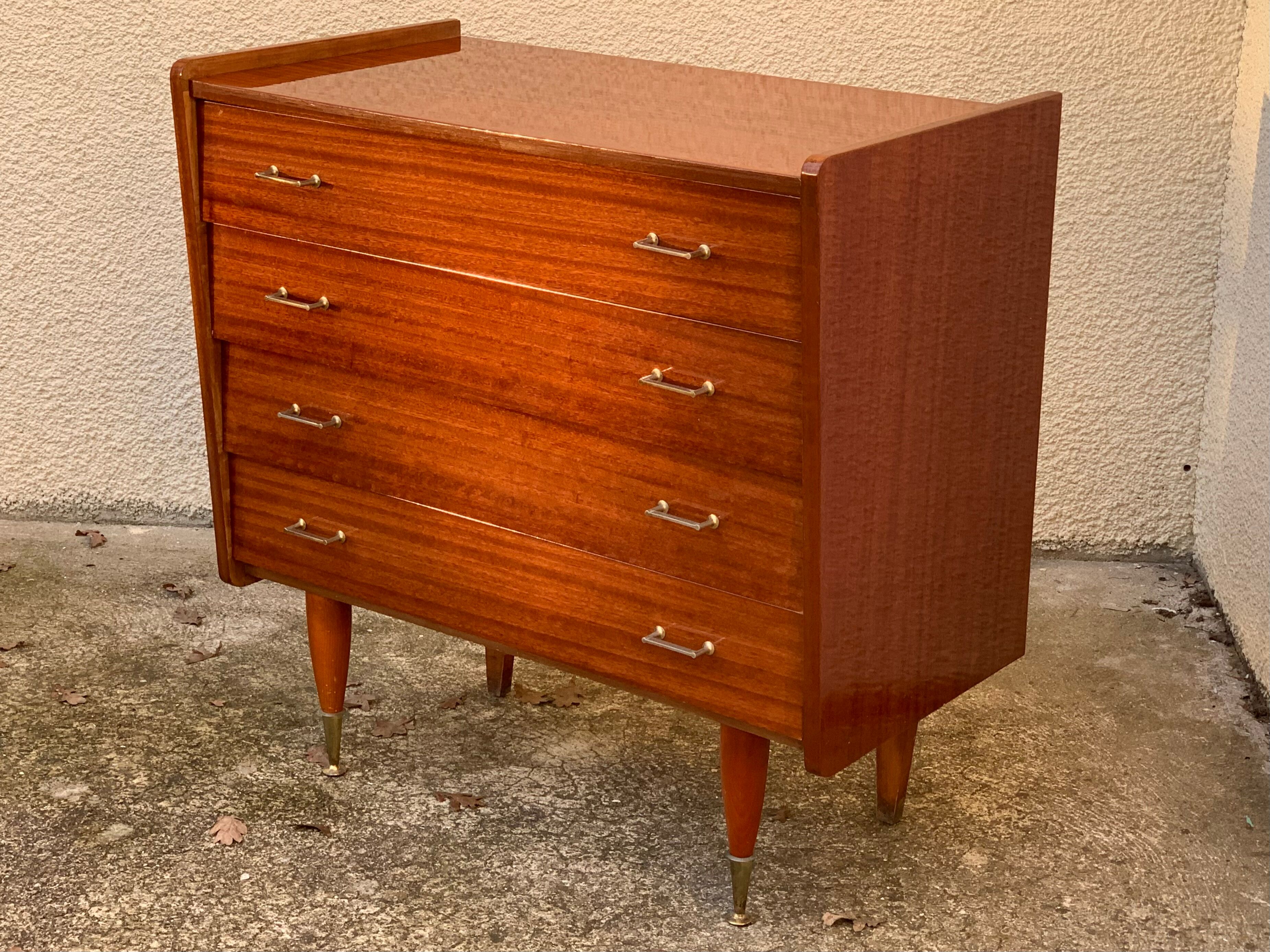 Vintage varnished teak chest of drawers 1970