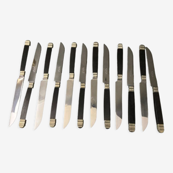 Suite of 24 ebony knives mid-XXth G. Prior Goldsmith with casket