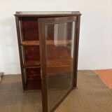 Old mahogany wood wall display case with brass gallery