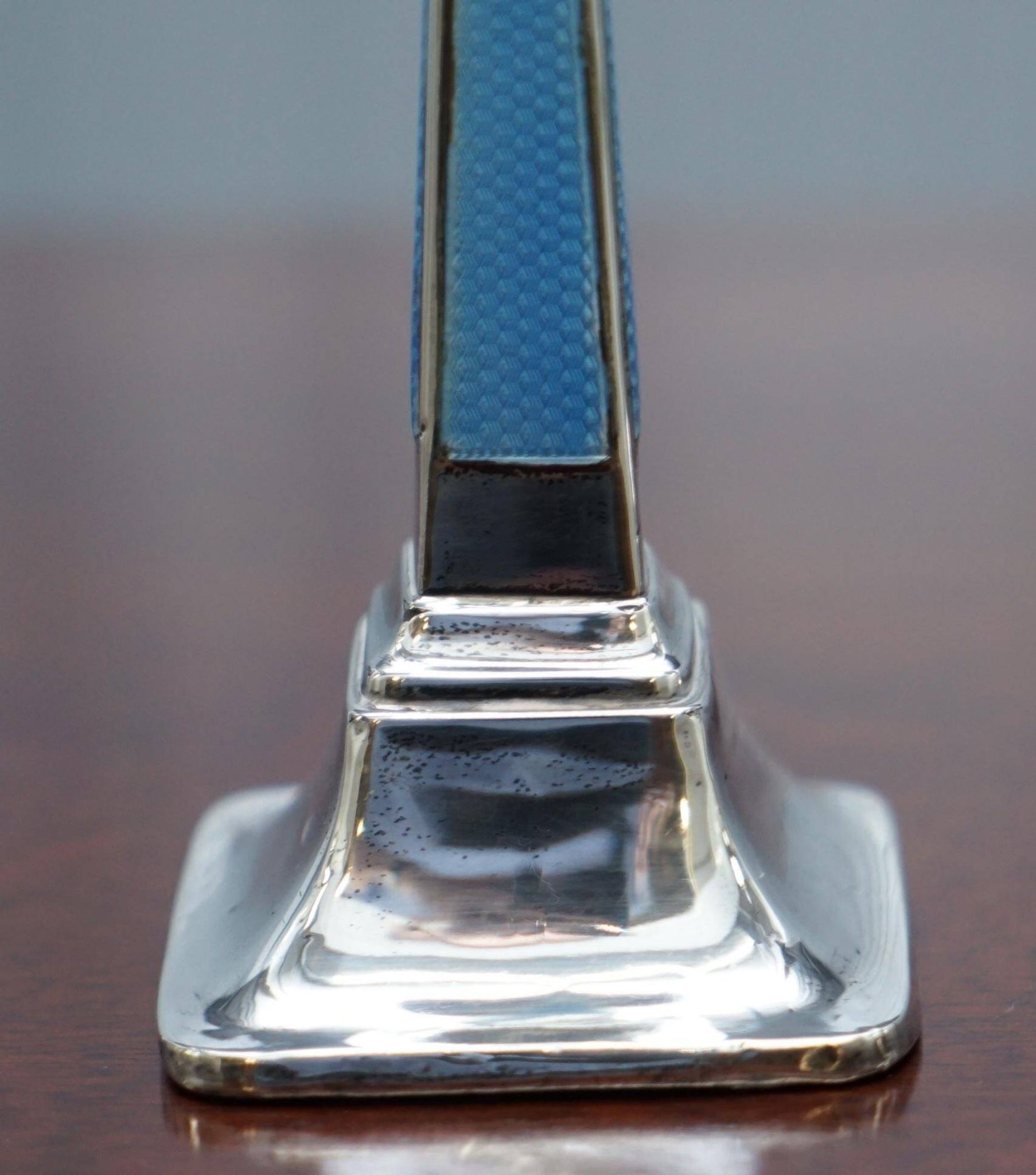 Pair of sterling silver and enamel candlesticks 1927 by Charles Green & Co.