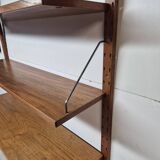 Teak shelving system with glass cabinet, marked made in Denmark, 1960.