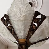 Opaline and brass chandelier