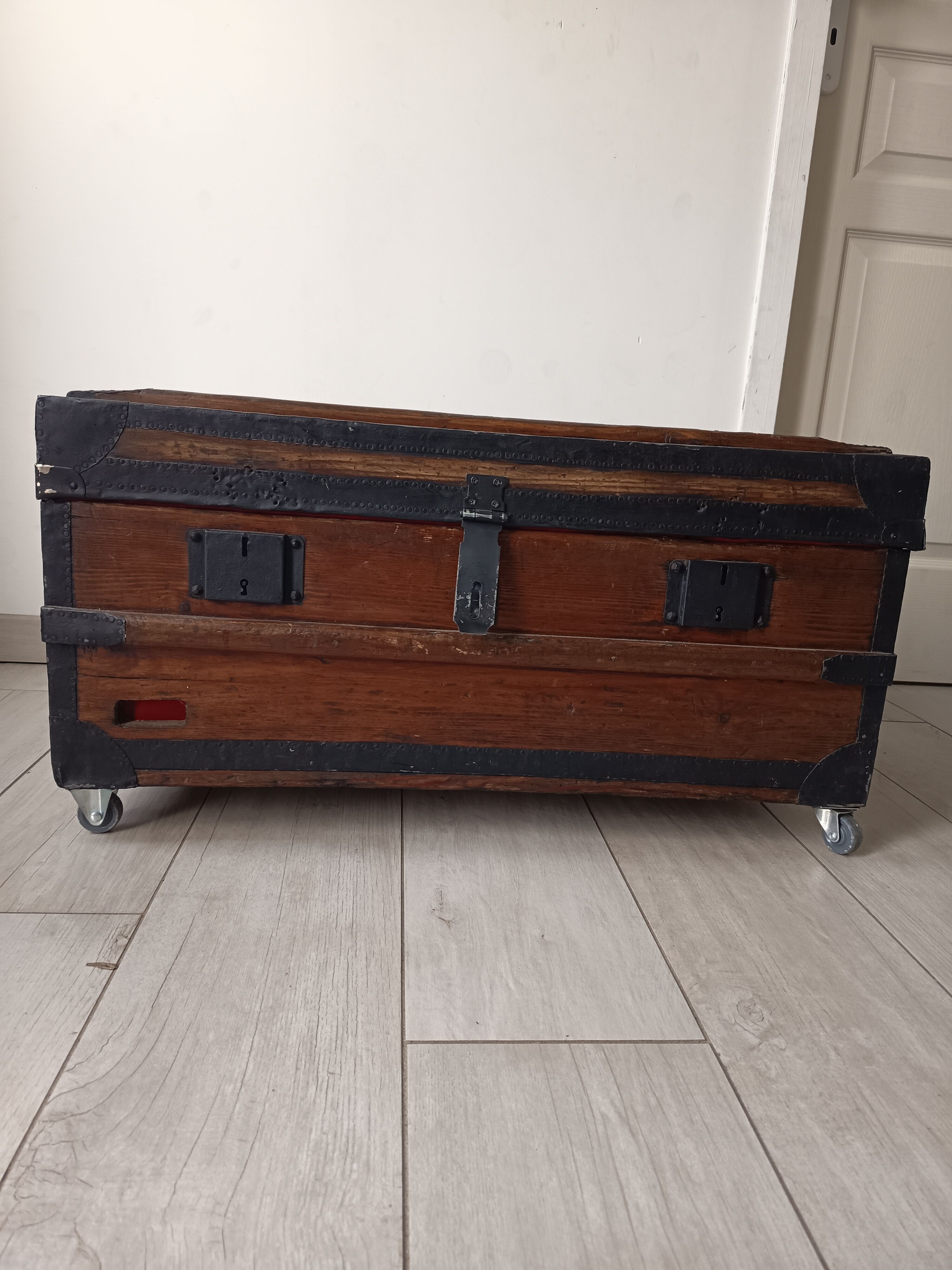 Old trunk with red velvet interior
