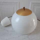 Suspension ball globe in white and gold opaline years 60-70