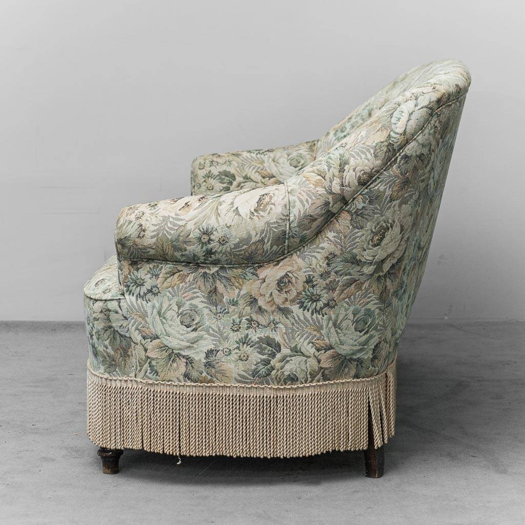 Banquette 2 places en tissu fleuri, années 1950