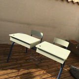 Double school desk with schoolbag storage