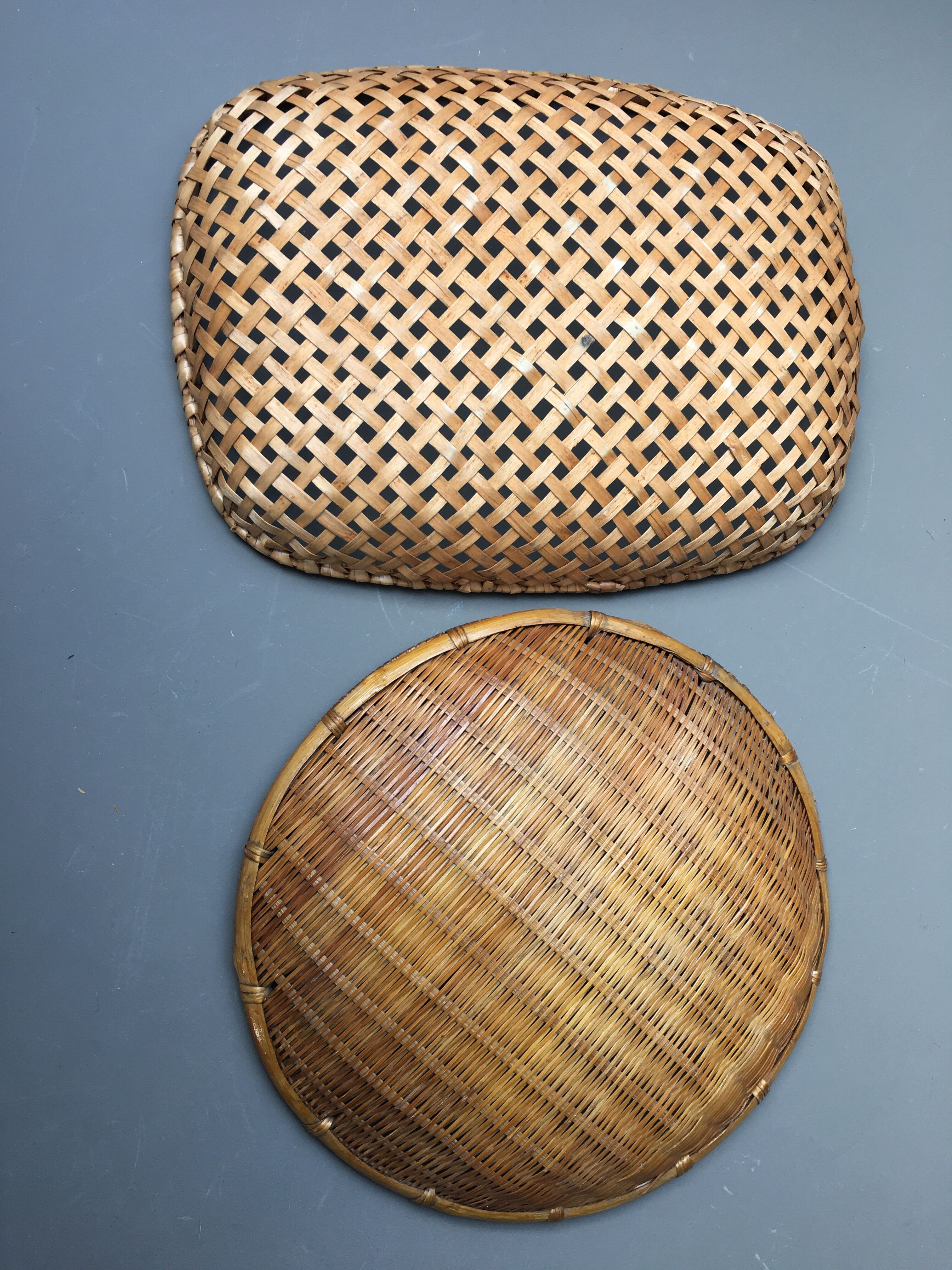 Set of 2 rattan and bamboo baskets