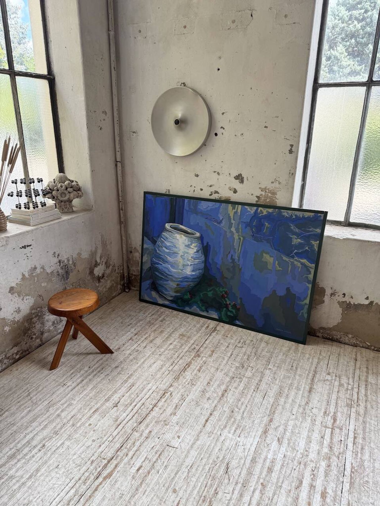 Peinture XL jarre bleue Saunière Audouze