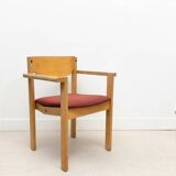 Scandinavian style oak and burgundy chair with armrests