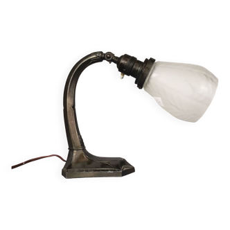 Art Deco cast iron and glass swan neck table lamp 1930s-40s