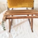 Ancien repose pied à bascule bois tissu velours