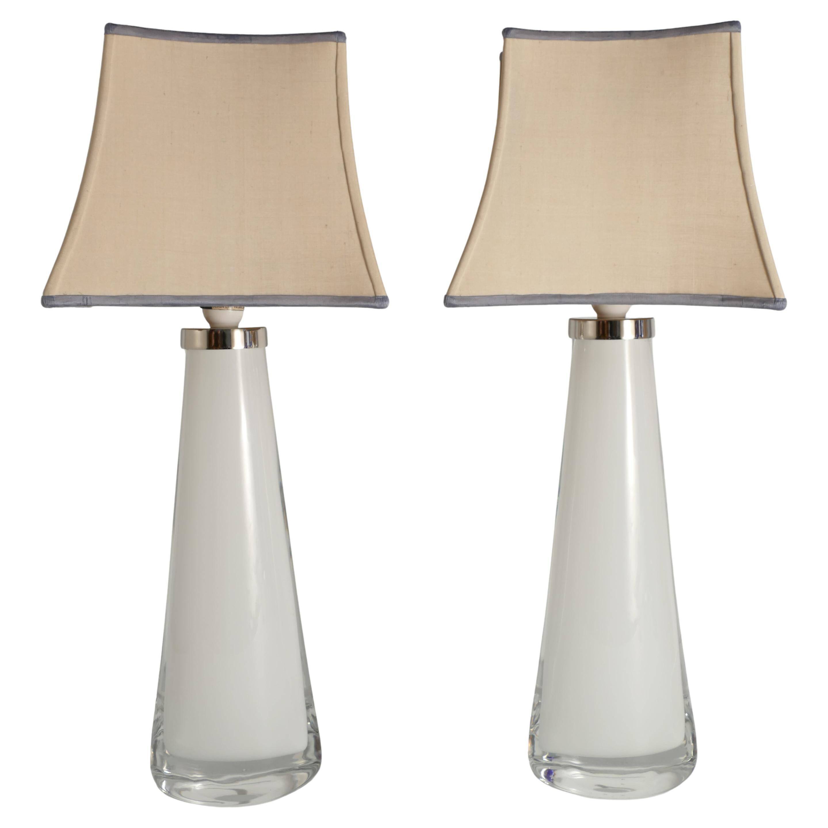Large White Crystal Glass Table Lamps, Carl Fagerlund, Orrefors, 1960, Set of 2