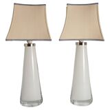 Large White Crystal Glass Table Lamps, Carl Fagerlund, Orrefors, 1960, Set of 2