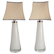 Large White Crystal Glass Table Lamps, Carl Fagerlund, Orrefors, 1960, Set of 2