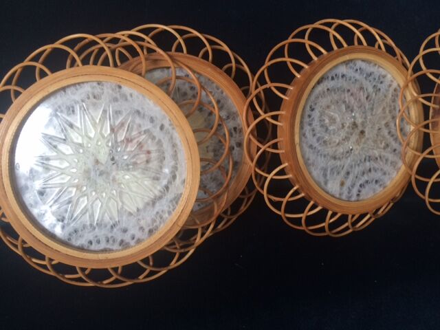 Butterfly coasters in rattan and glass