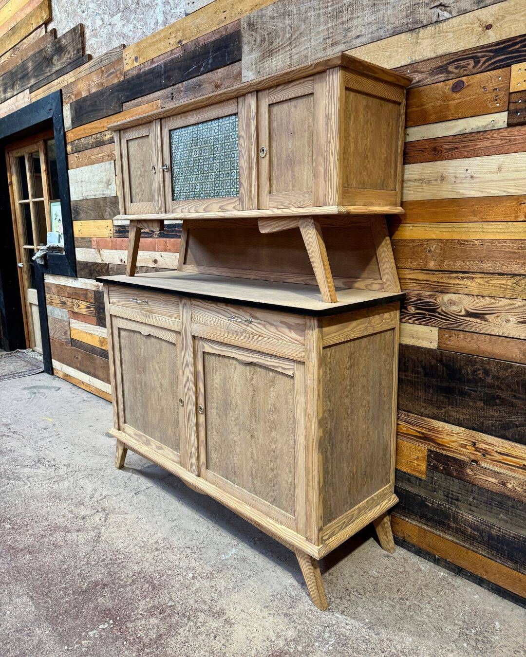 Small vintage wooden kitchen buffet from the 1960s.