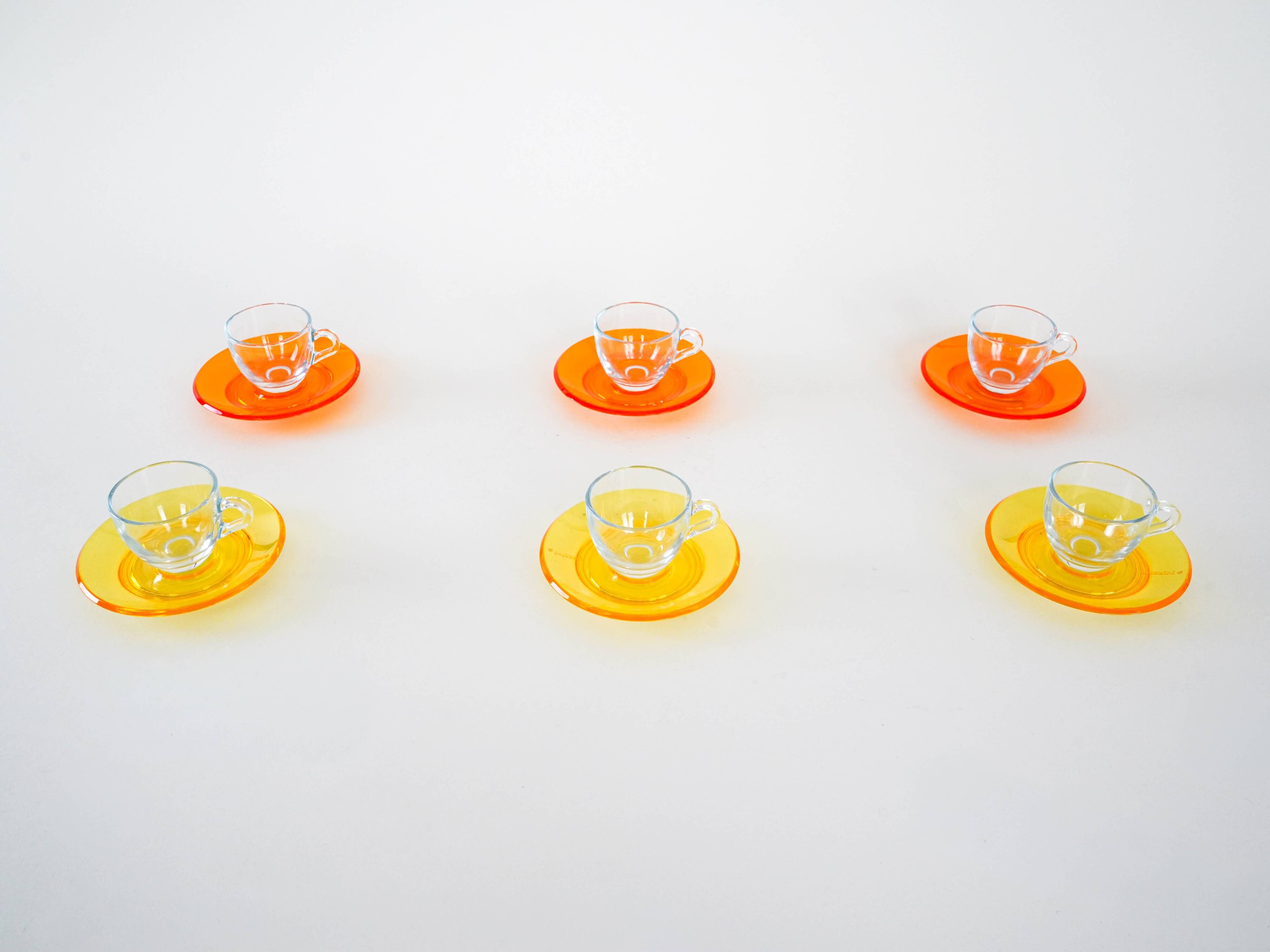 Set of glass cups, Italian design, 1970s, manufactured by Fratelli Guzzini