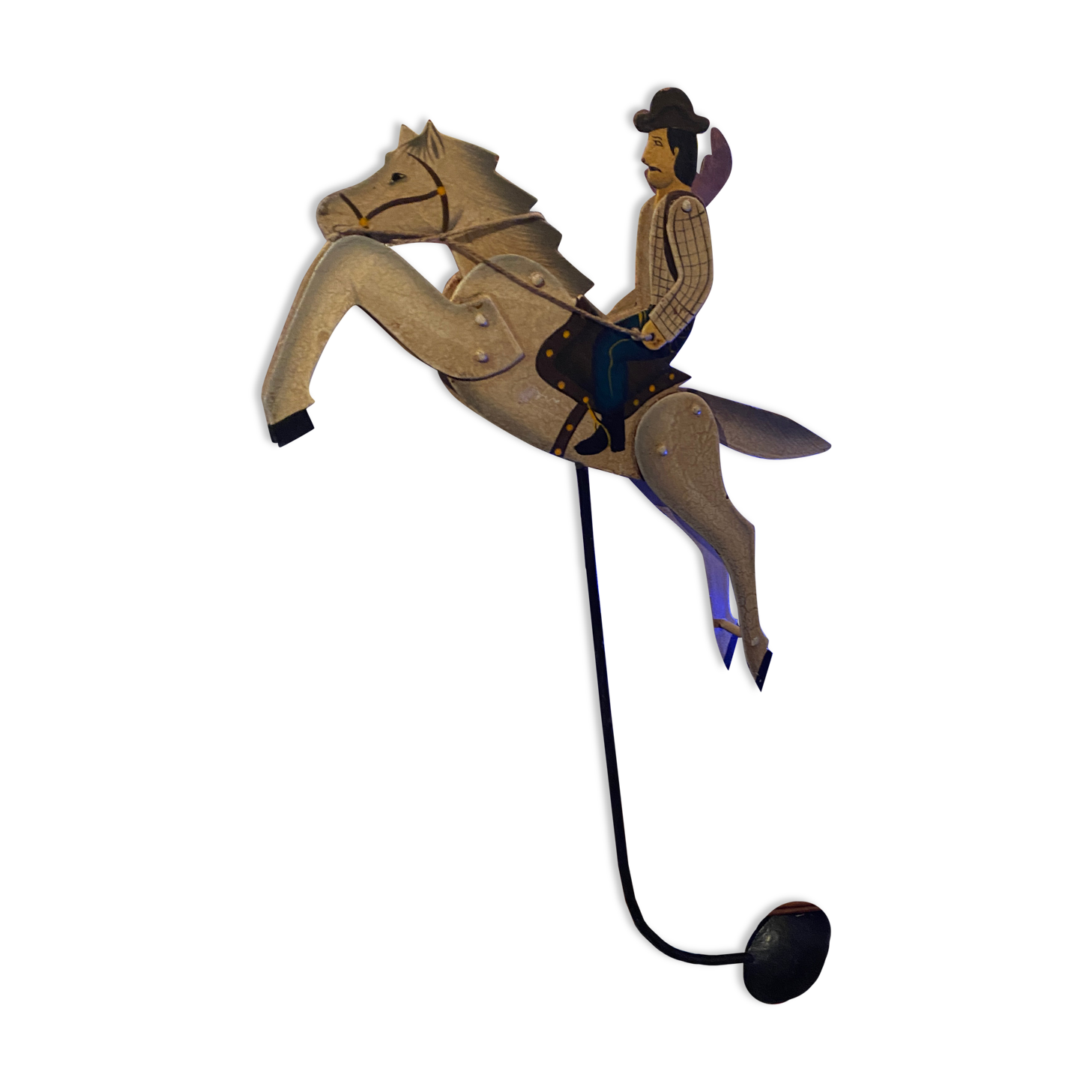 Rider and his horse in enamelled sheet metal rocking