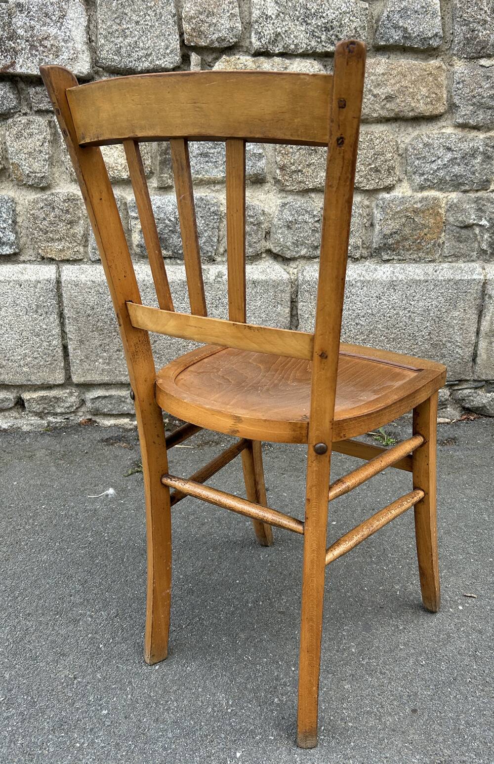 Set of 5 mismatched vintage blond wood bistro chairs