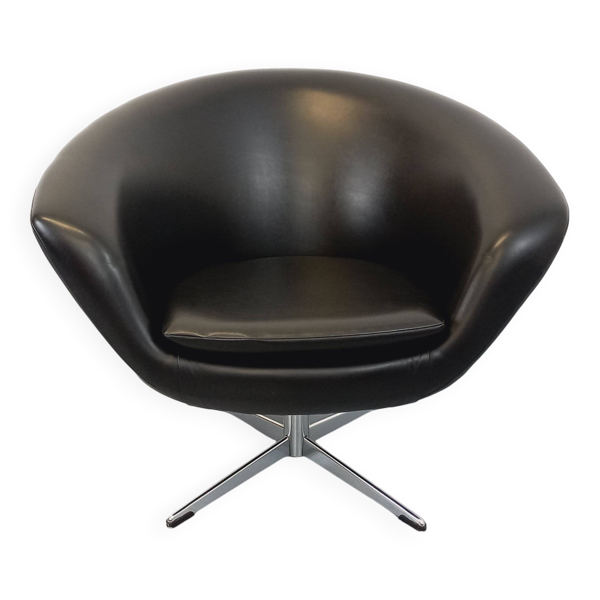 Fauteuil pivotant scandinave vintage en skaï et chrome des années 70