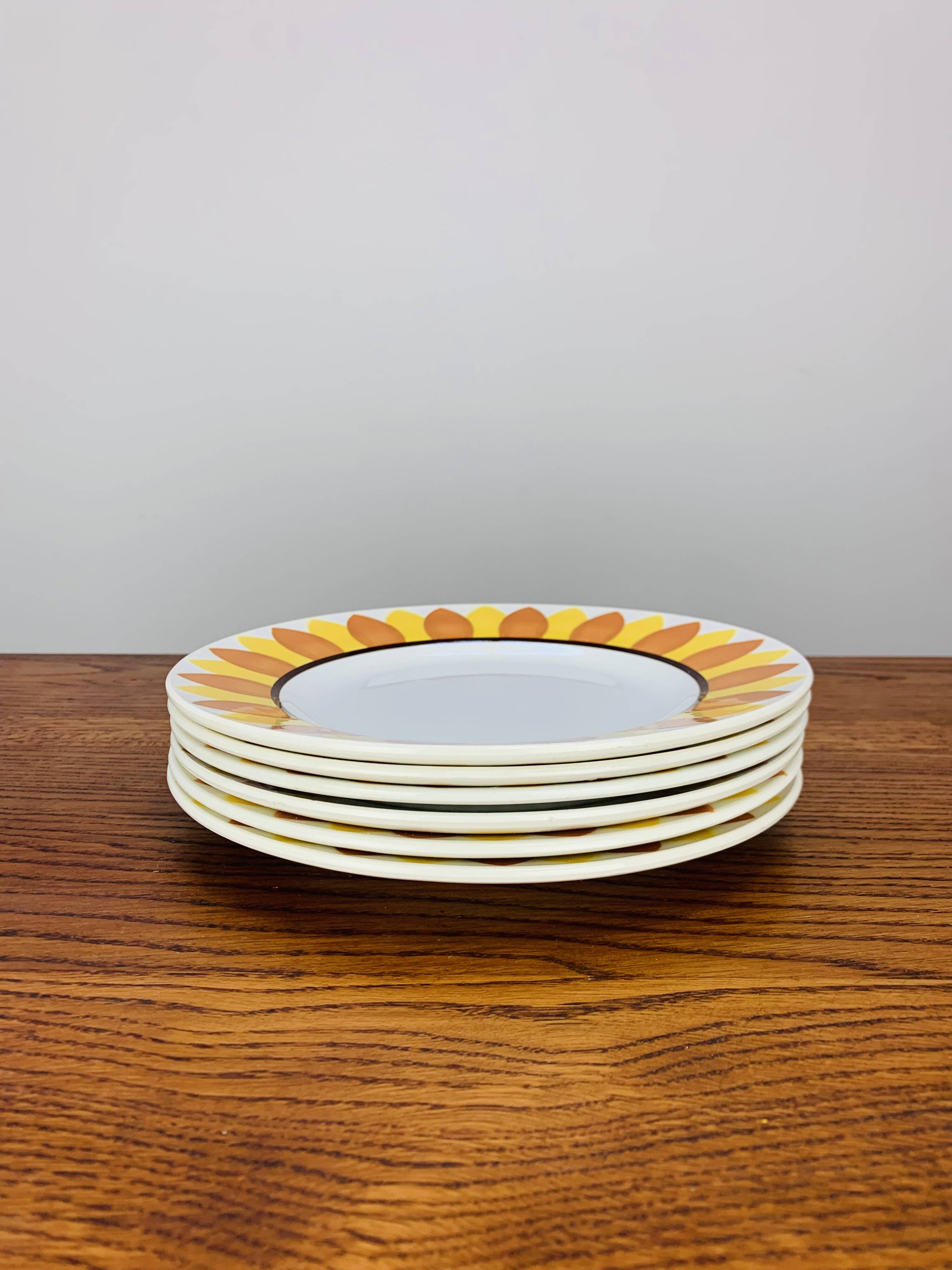 6 Sunflower dinner plates by Digoin Sarreguemines, vintage
