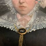 Oil on canvas Pair of portraits in gilded oval frames, 19th century