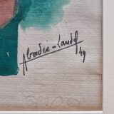 Portrait of a woman in lipstick, signed watercolor