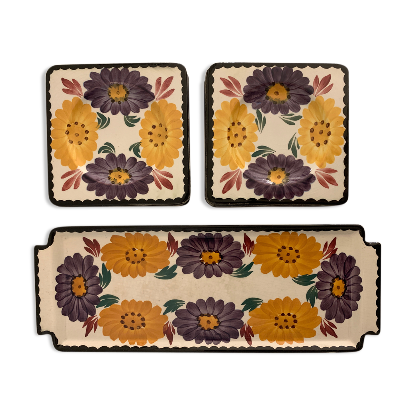 Dish and 12 dessert plates Gien, Benodet model, 1950