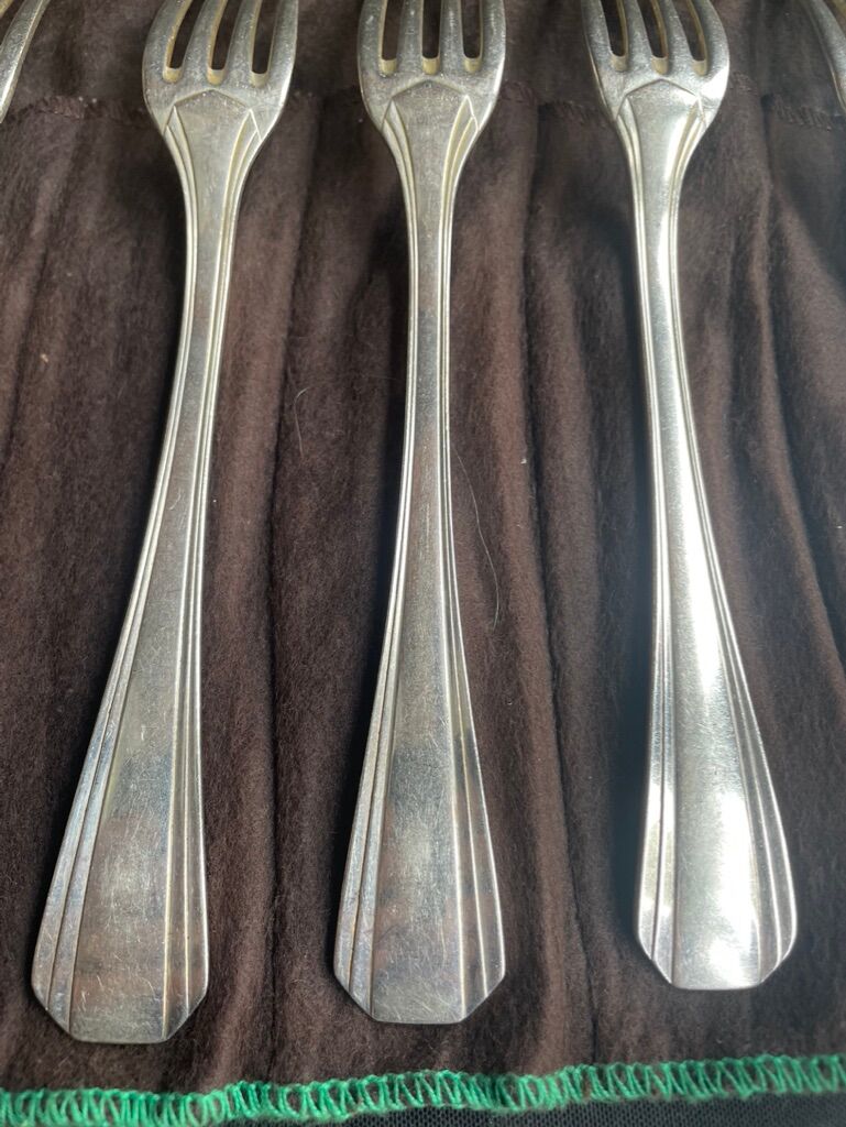 12 Christofle table forks model Boreal – Silver metal – Art Deco
