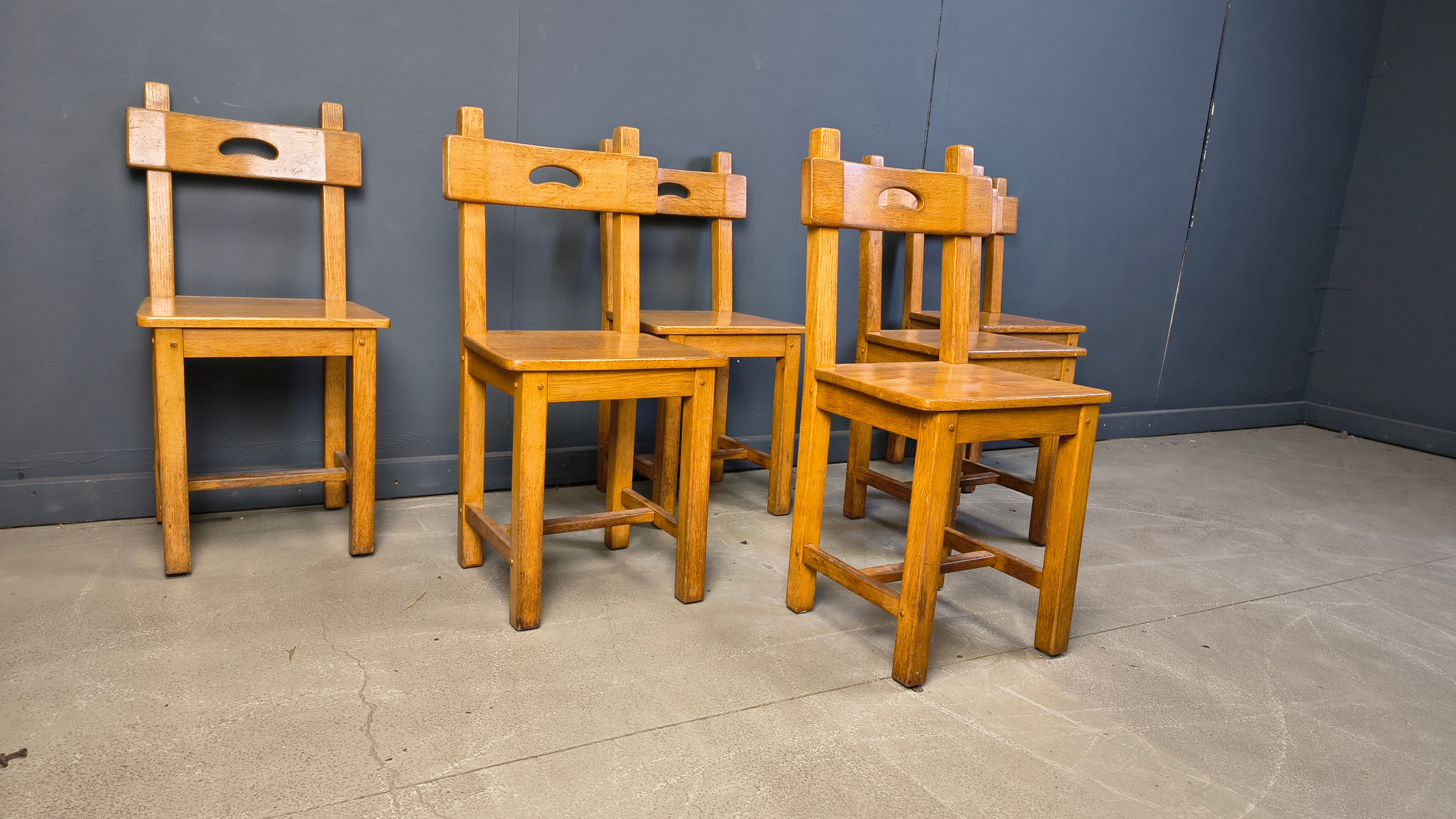 Set of 6 Spanish rustic dining chairs, 1960s