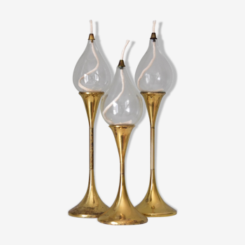 Set of five Freddie Andersen clear drops oil lamps brass candleholder denmark