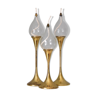 Set of five Freddie Andersen clear drops oil lamps brass candleholder denmark