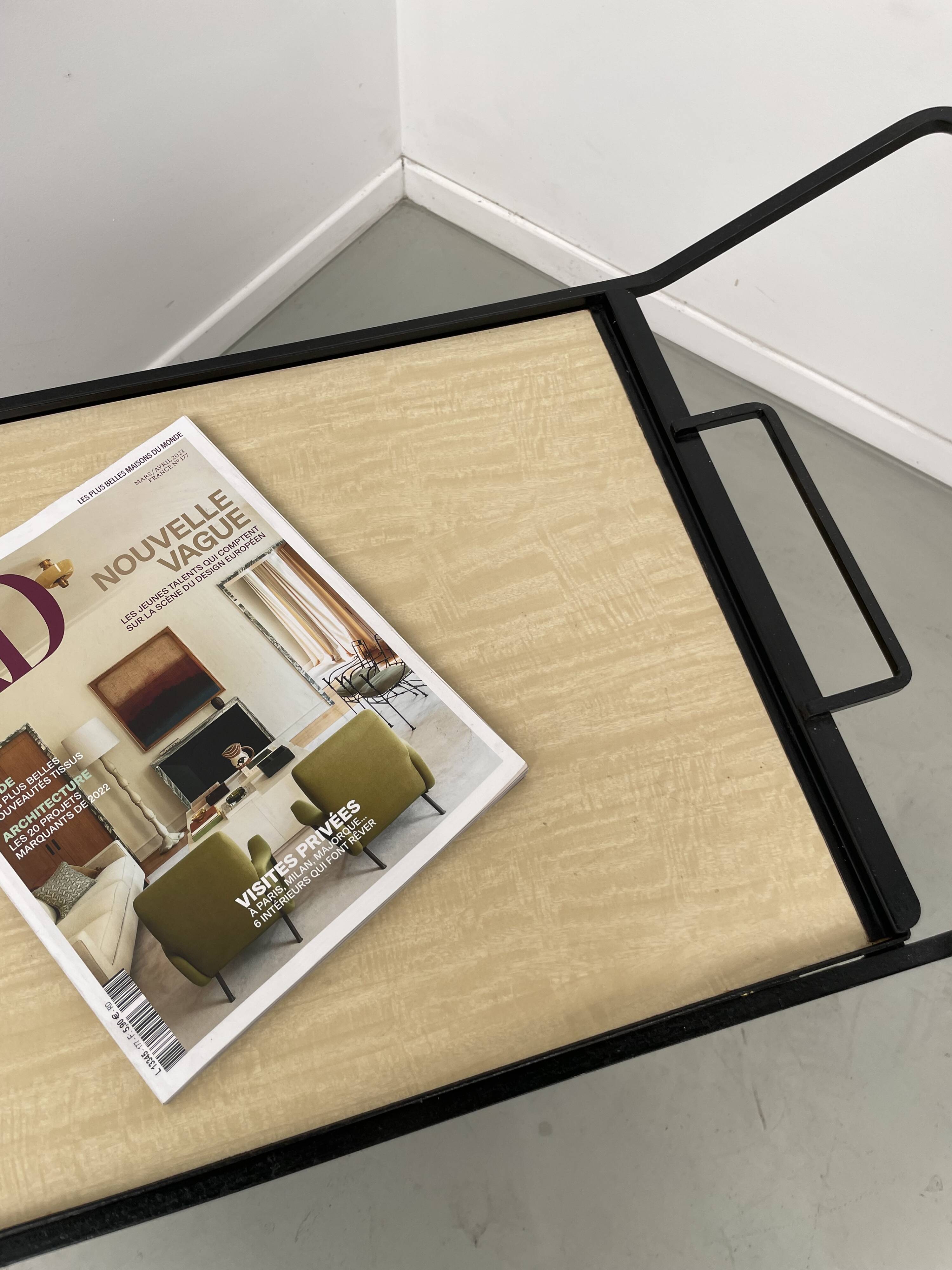 Perforated metal serving trolley in the Mathieu Matégot style