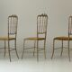 Set of 3 Chiavari chairs in brass with velvet seat and high back, 1950s, Italy.