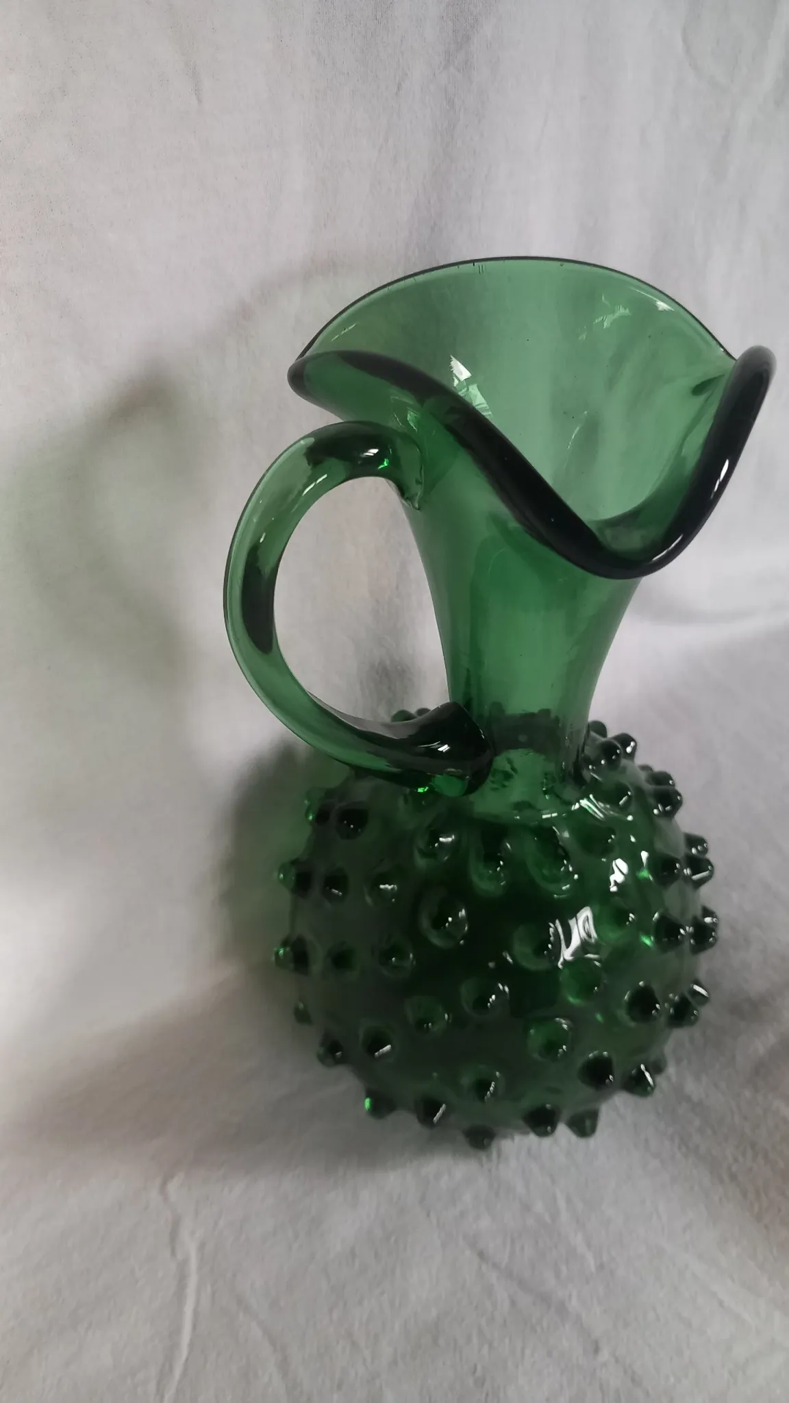 Vintage glass art vase Pichet Empoli Green with spikes – Italy, c
