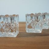 4 bougeoirs en verre ciselé