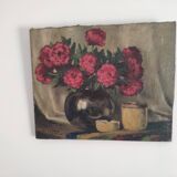 Still life with bouquet of red flowers