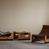 Francesco Lucianetti, Lounge chairs in leather and elm, Italian modern, 1960s