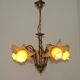 Vintage 5-light chandelier in metal with a bronze effect and flower-shaped lampshades, France.