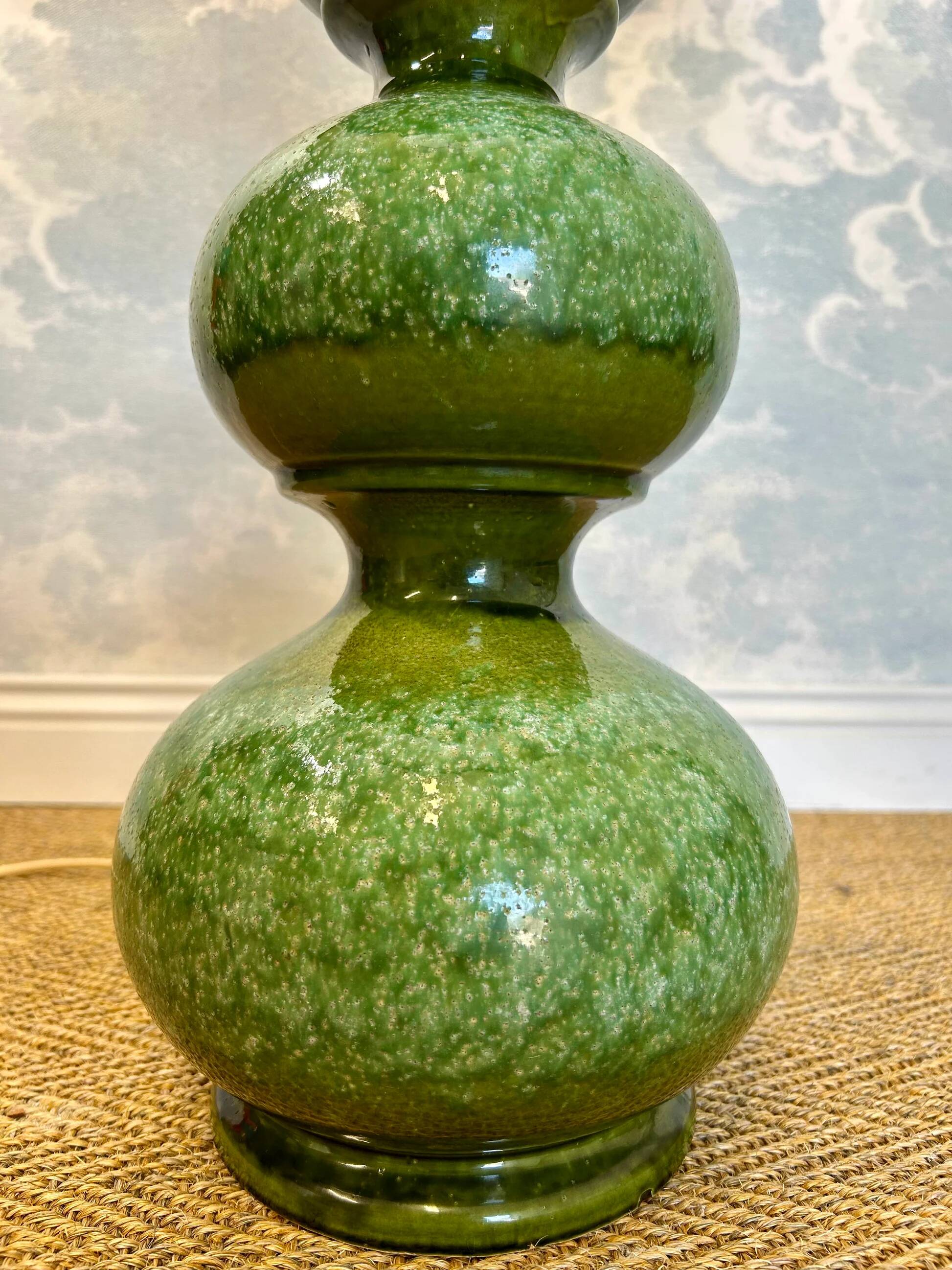 Green ceramic sun lamp/table, Kaiser Leuchten, Germany, 1960s elegance.