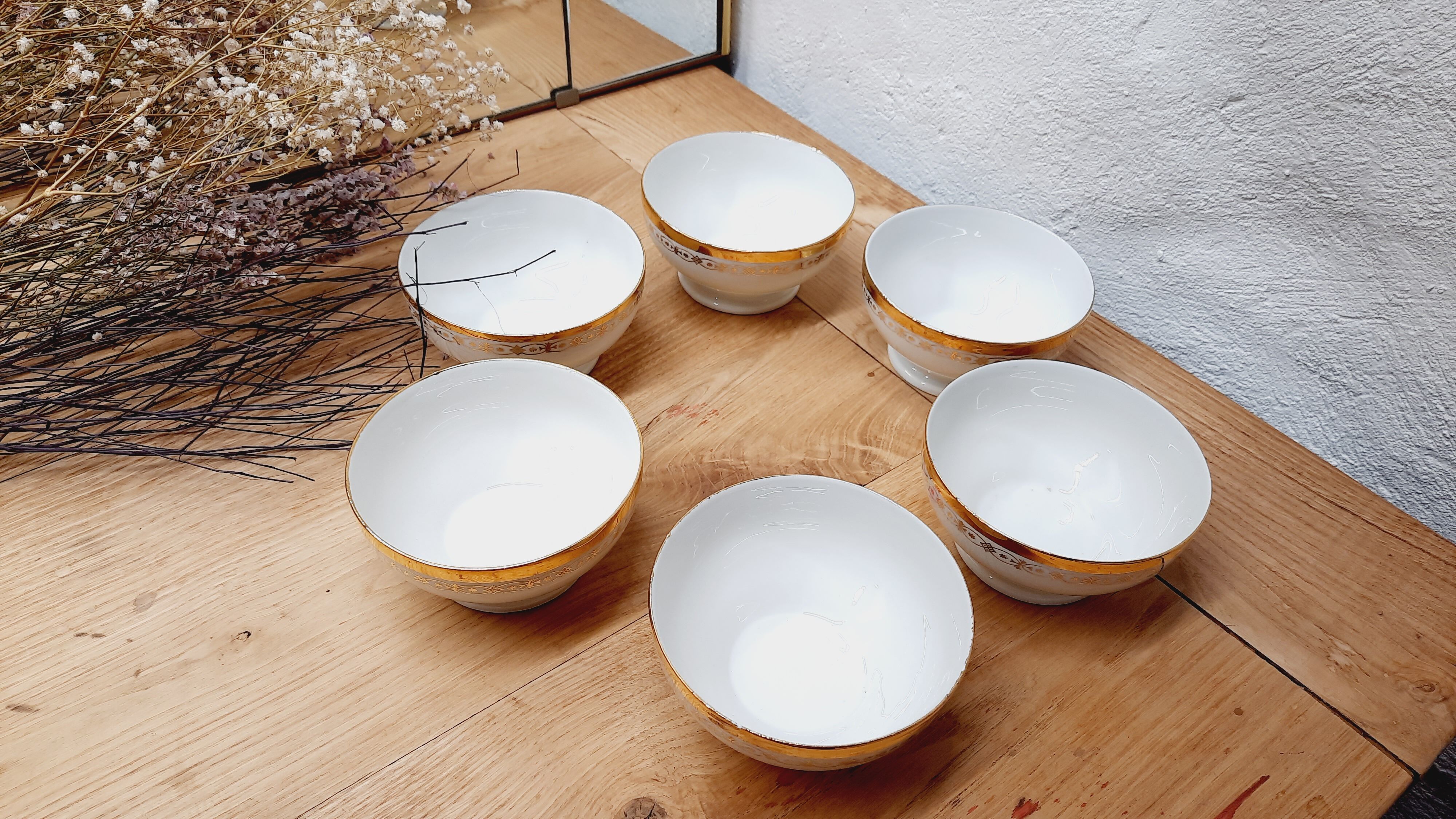 Set 6 bols Limoges blanc et or