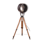 Lampadaire industriel sur trépied en bois