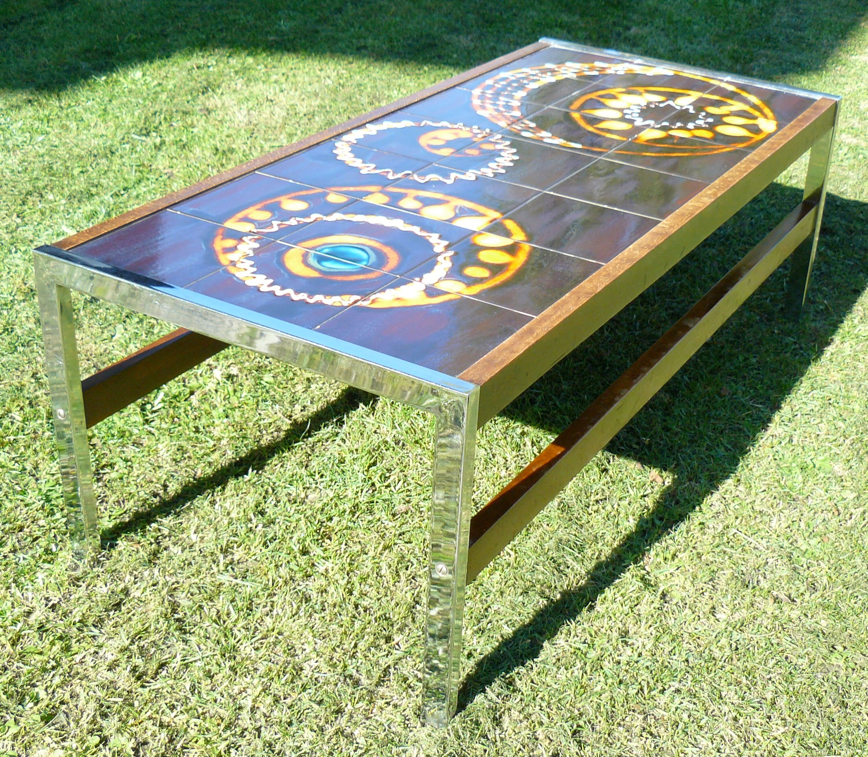 Vintage Ceramic Low Table 1960-70 Abstract Decorations