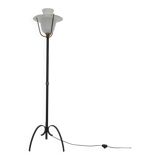 Standing vintage lamp with glass shade and perforated steel shade