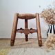 Small stool in wood and straw
